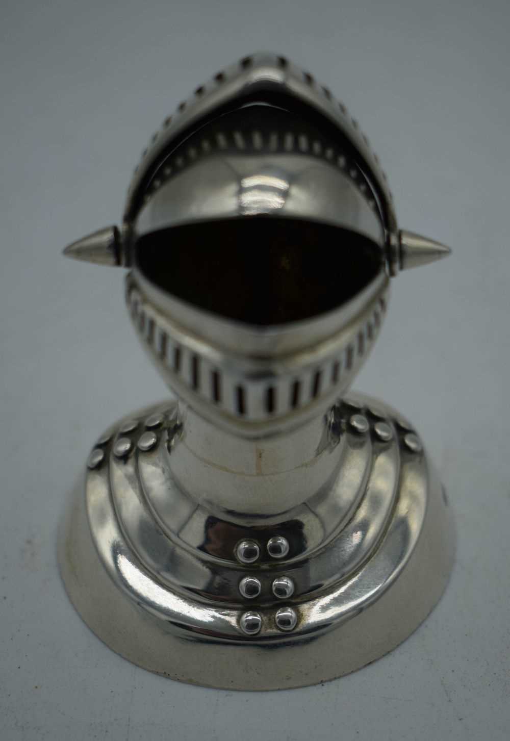 A VERY RARE LATE VICTORIAN NOVELTY SILVER MEDIEVAL HELMET possibly a table salt. London 1895. 66 - Image 2 of 4