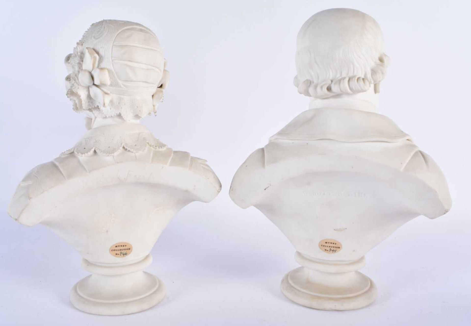 A PAIR OF 19TH CENTURY KERR & BINNS WORCESTER PARIAN WARE BUSTS modelled as a male and female. - Image 3 of 6