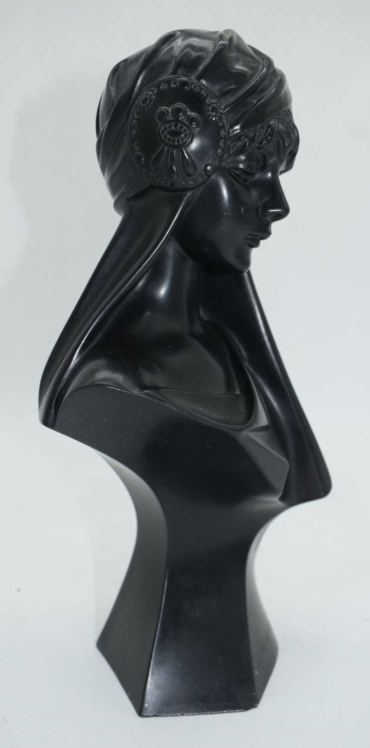 A polished stone bust of Scheherazade signed E Villanis 26cm. - Image 3 of 10