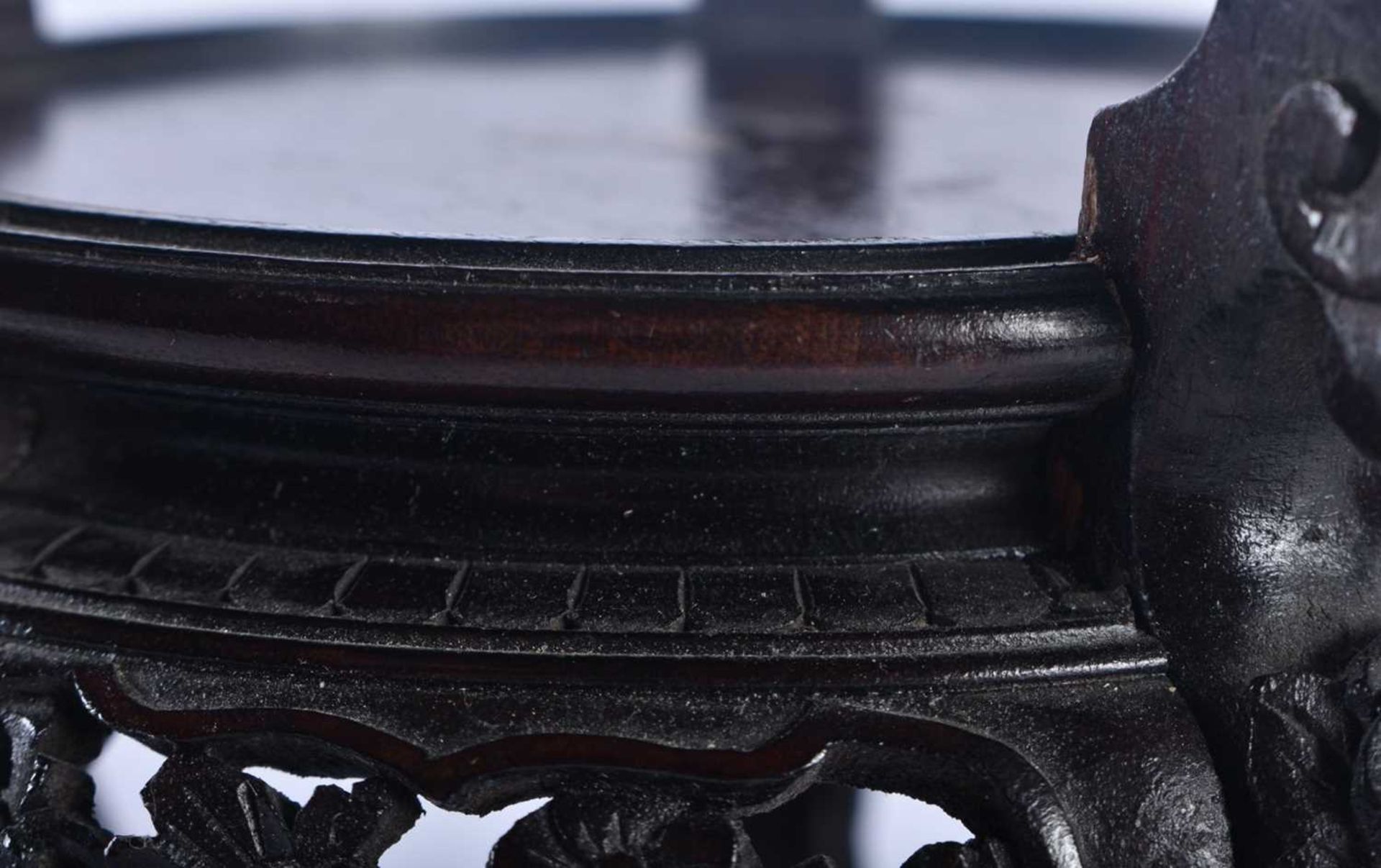 A 19TH CENTURY CHINESE CARVED RETICULATED HARDWOOD STAND Qing, together with a large Qing zitan type - Image 5 of 17