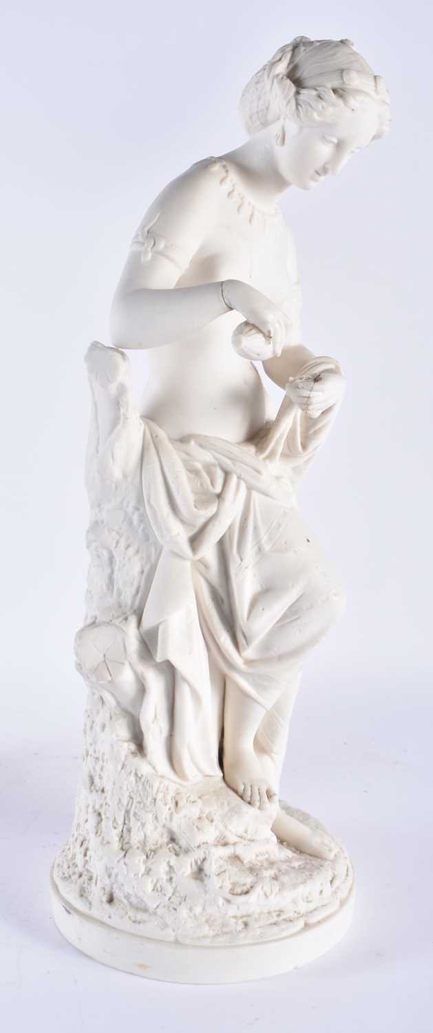 A LARGE PAIR OF 19TH CENTURY PARIAN WARE FIGURE OF FEMALES modelled upon naturalistic bases. 43 cm - Image 6 of 7