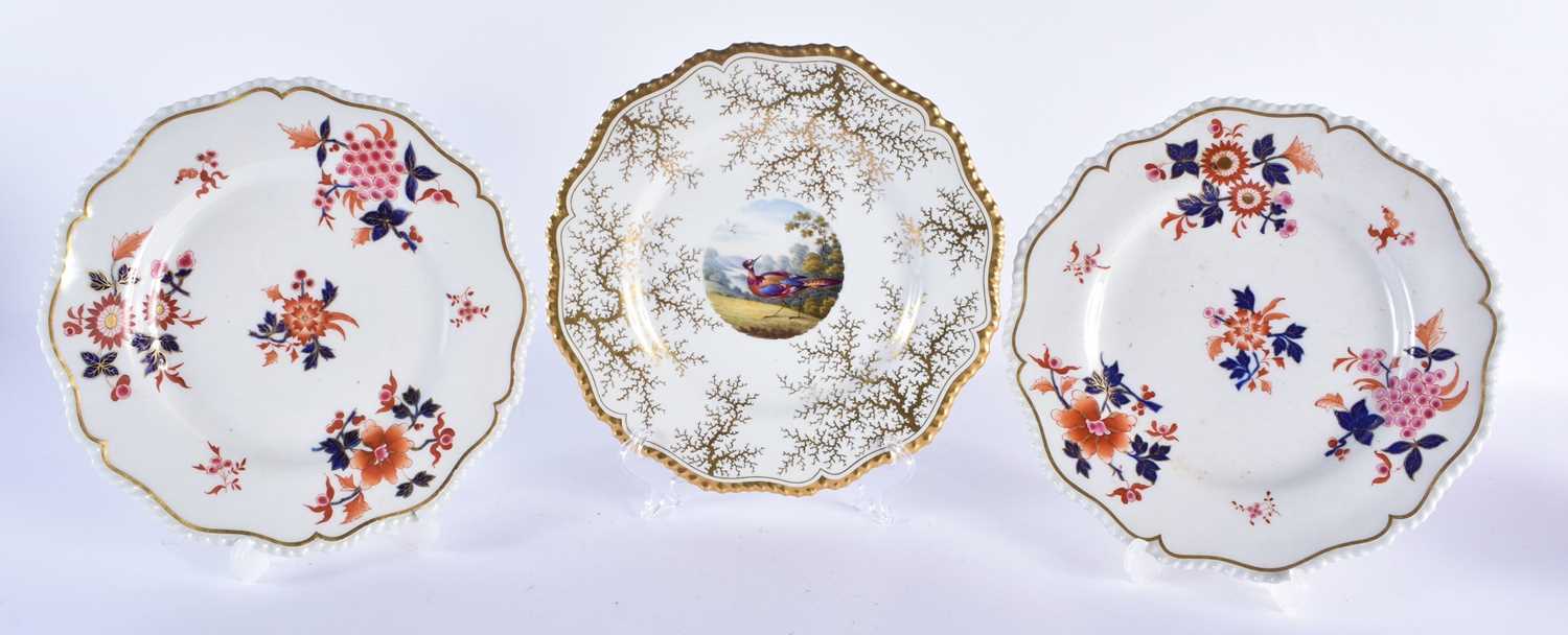 Flight Barr and Barr Worcester gadroon plate painted with a fancy bird by Dr. George Davis and two