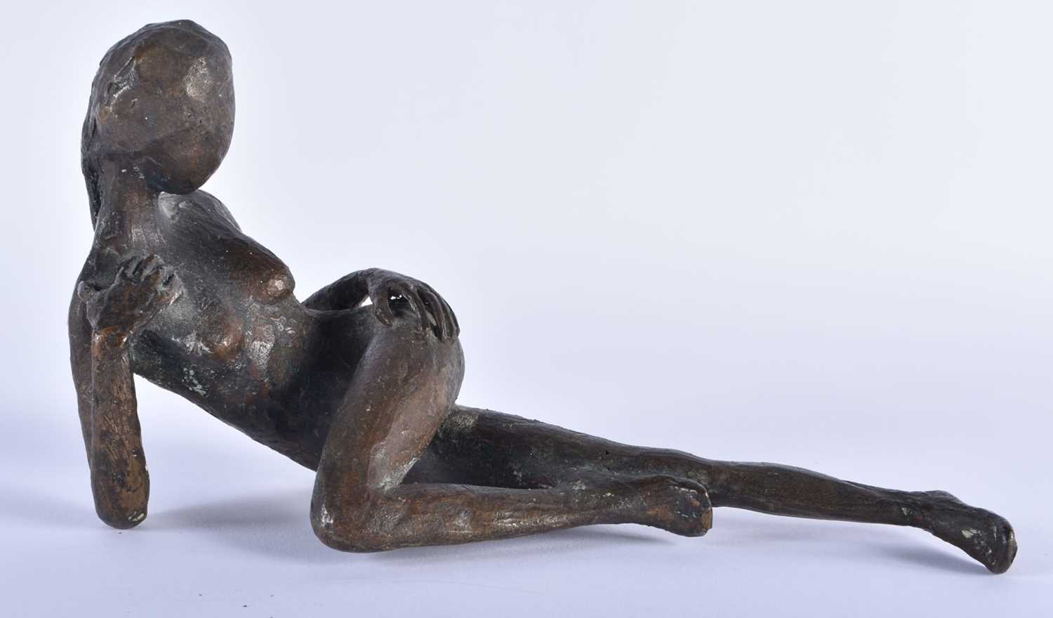 European School (20th Century) Bronze, Nude reclining female, signed. 22 cm x 14 cm.