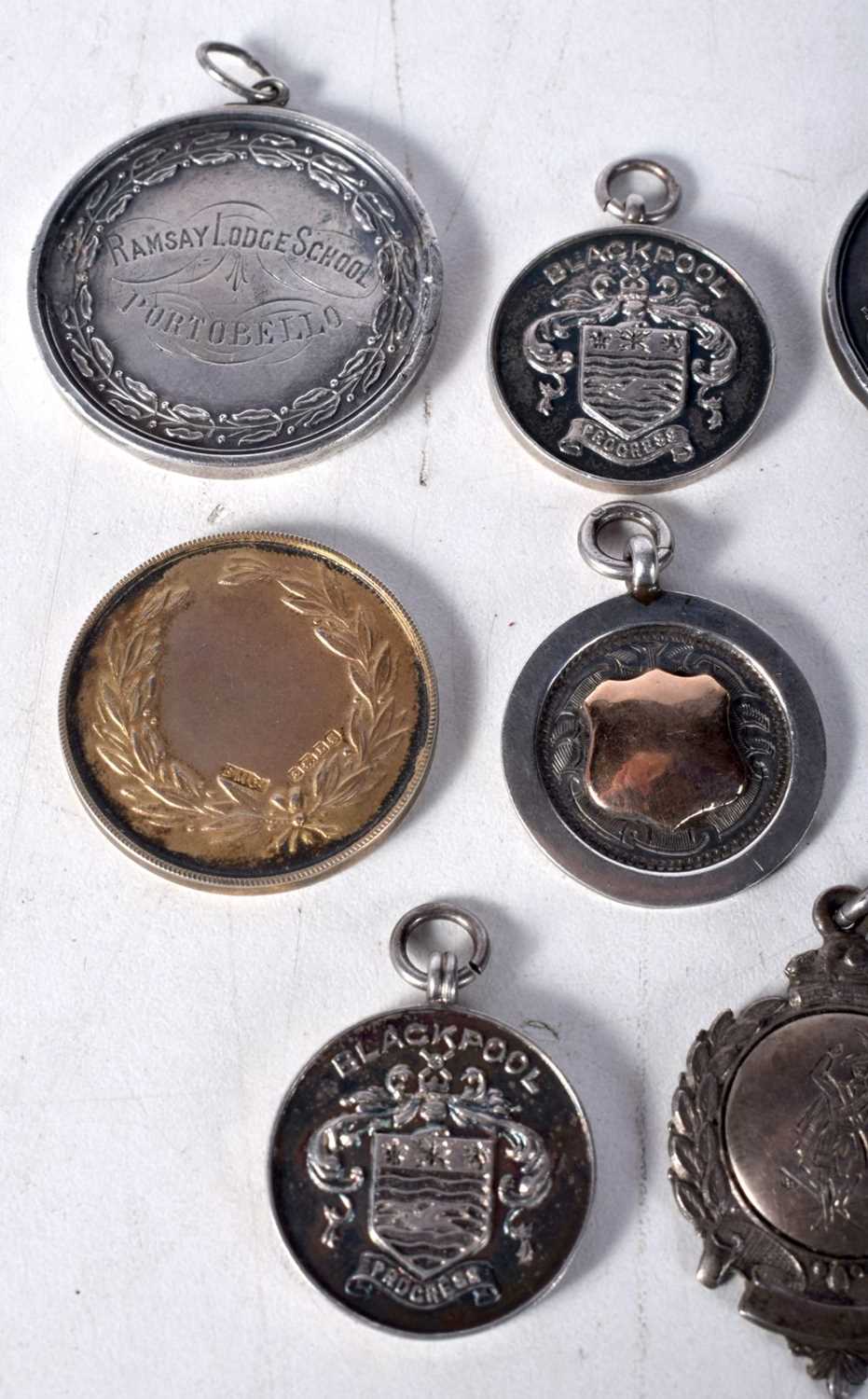 Five Silver Fob Medallions with various Birmingham Hallmarks together with 3 other Medals. Total - Image 2 of 5