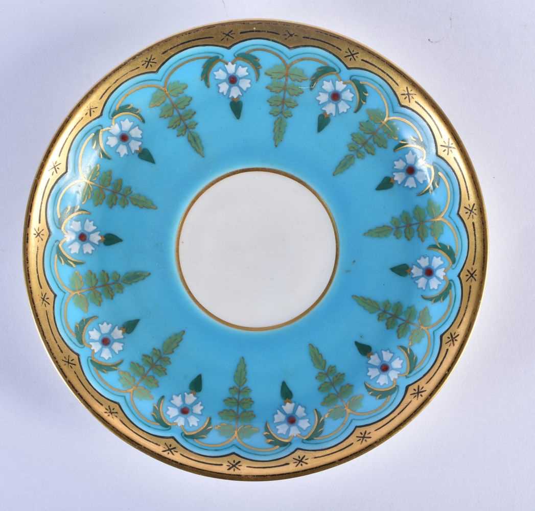 Minton cup and saucer with turquoise ground with raised white flowers and green leaves in the - Image 5 of 6