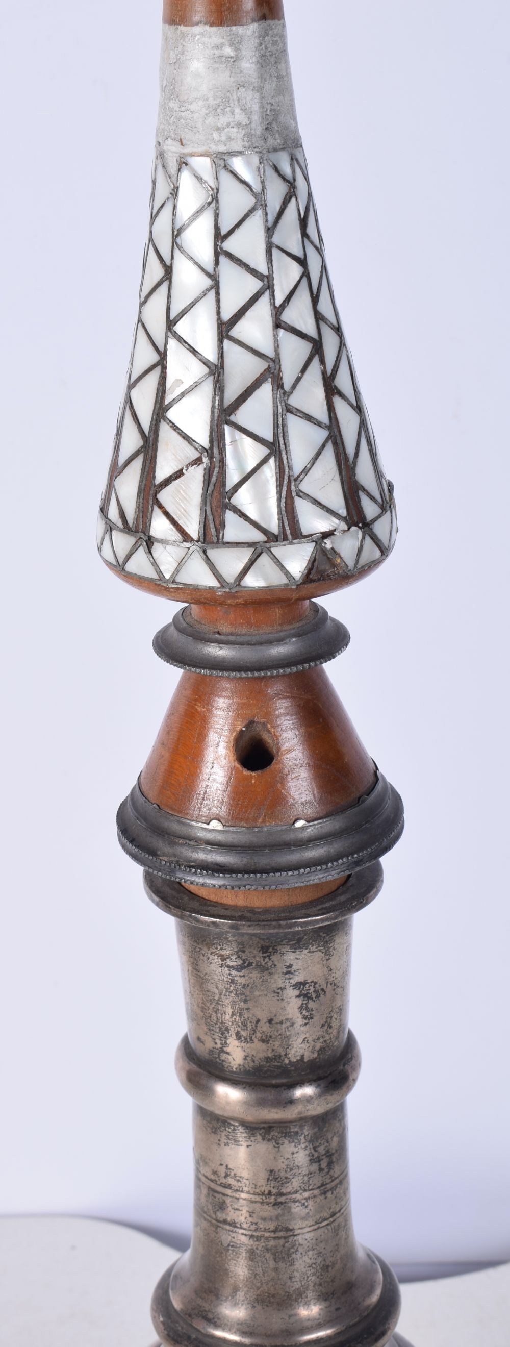 A Qajar Hookah with silver base and mother of pearl decoration 65 cm. - Image 7 of 8
