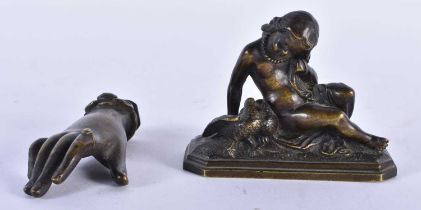 A 19TH CENTURY BRONZE FIGURE OF A SEATED FEMALE modelled beside birds, together with a Grand Tour