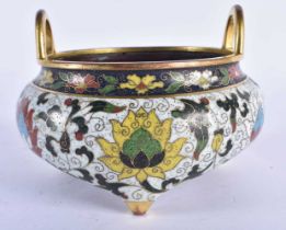 A FINE CHINESE TWIN HANDLED CLOISONNE ENAMEL CENSER probably 16th/17th century, decorated with