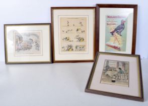 A collection of Vintage Rugby related etchings together with a Railway related print 25 x 15 cm (4)