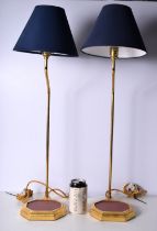 A pair of stylish brass table lamps with gilt wood bases 72 cm (2