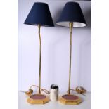 A pair of stylish brass table lamps with gilt wood bases 72 cm (2