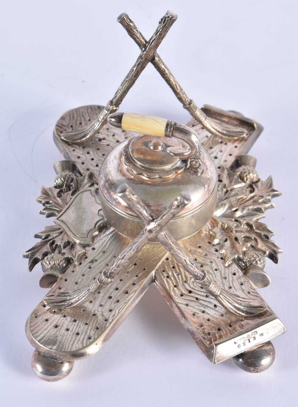 A SILVER PLATED SCOTTISH CURLING TROPHY INKWELL. 440 grams. 16 cm x 10.5 cm. - Image 4 of 5