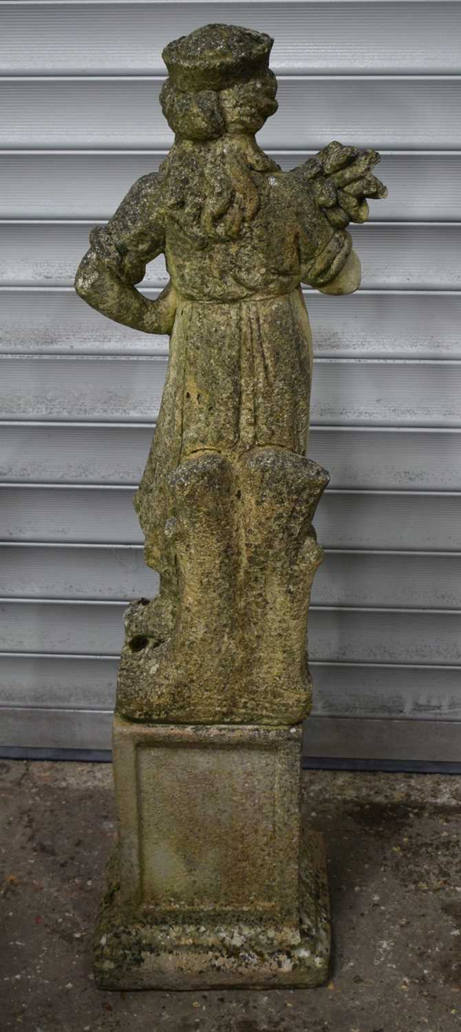 A Composite stone figure of a young girl holding a Wheatsheaf set on a plinth 115 x 28 cm cm - Image 4 of 6