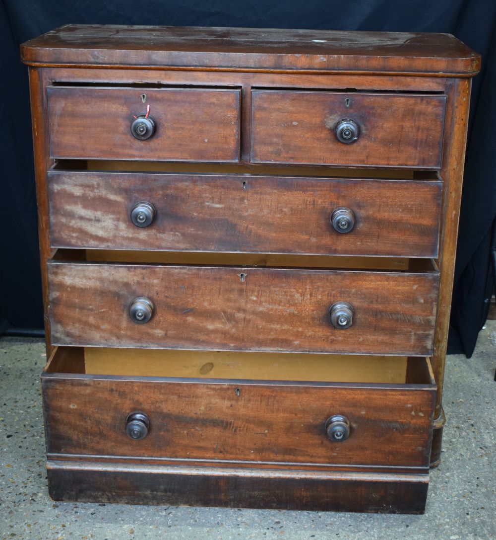 A late 19th Century Mahogany 5 Drawer chest together with two small leather top tables 112 x 112 x - Image 10 of 16