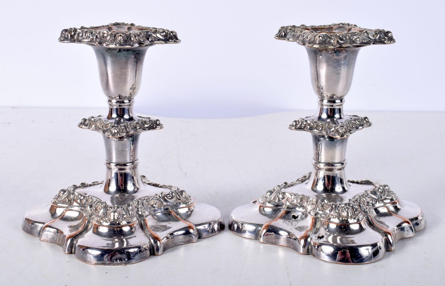 A pair of Silver plated candlesticks together with a smaller pair largest 20 cm (4). - Image 6 of 6