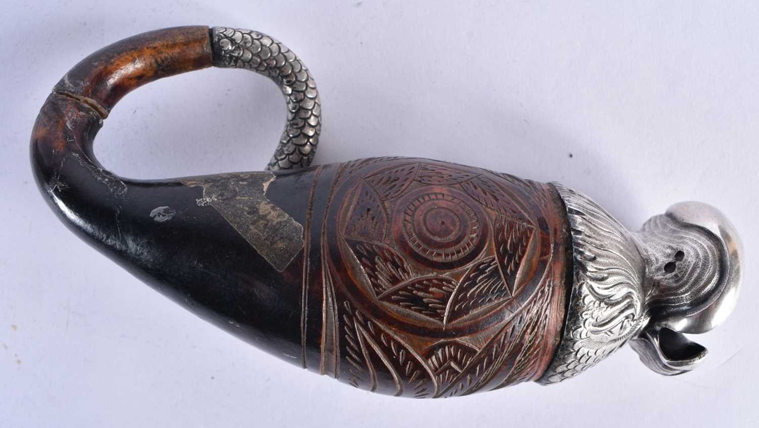 AN ANTIQUE CONTINENTAL TRIBAL SILVER MOUNTED FISH together with a mother of pearl inlaid Tribal - Image 5 of 6
