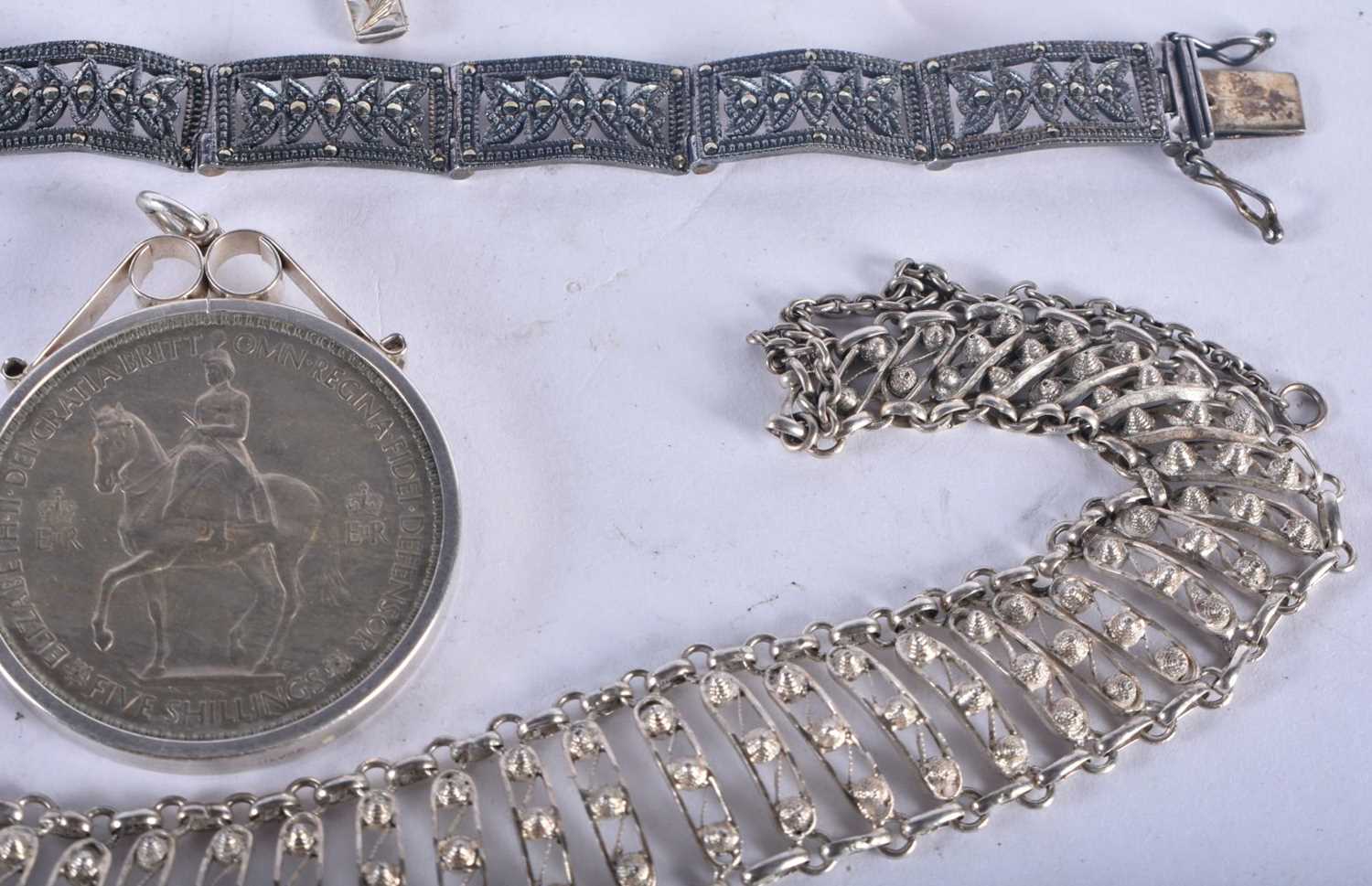 Seven items of Silver Jewellery including a Bracelet, 3 Pendant Necklaces, a Chain, a Silver Mounted - Image 3 of 5