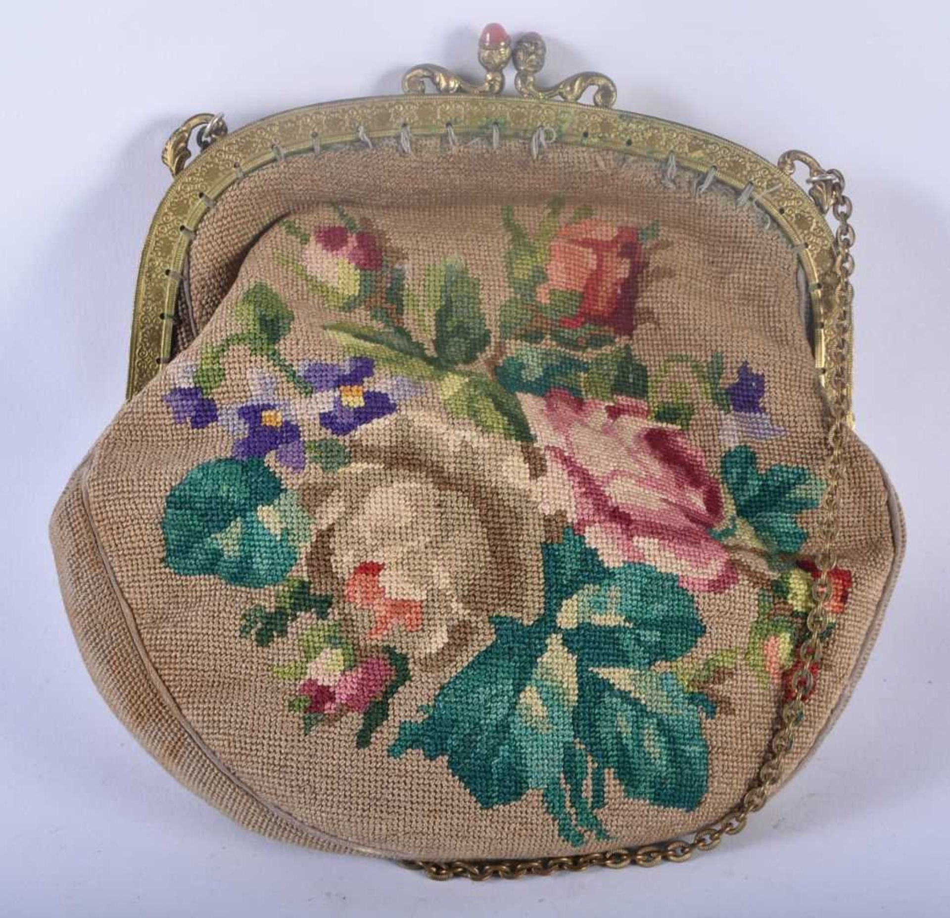 AN EDWARDIAN NEEDLEPOINT EMBROIDERED GEM SET LADIES EVENING PURSE together with a rare 1940s - Image 3 of 5