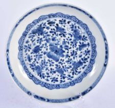 A 17TH/18TH CENTURY CHINESE BLUE AND WHITE PORCELAIN SAUCER DISH Kangxi, bearing Chenghua marks to