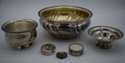 TWO LARGE CONTINENTAL SILVER BOWLS together with an English silver bowl & three continental silver