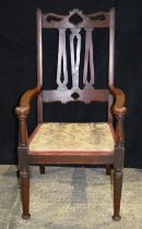A large 19th Century Oak armchair with covered wooden seat 115 x 58 x 54 cm