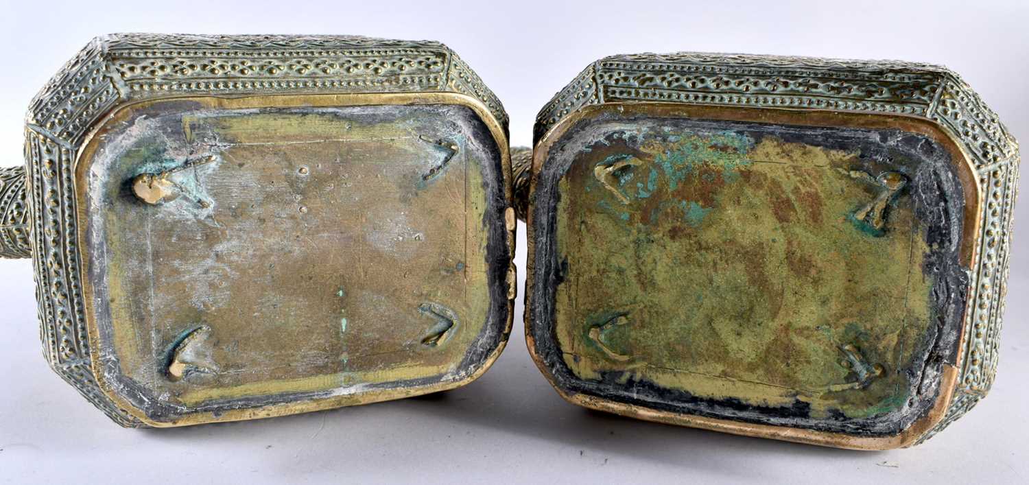 A LARGE PAIR OF 19TH CENTURY INDIAN BRONZE TEAPOTS AND COVERS decorated with floral sprays and - Image 6 of 6