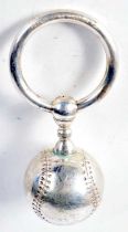 Tiffany & Co. Vintage Sterling Silver Baseball Design Baby Rattle. Stamped Tiffany Sterling, 12.2 cm