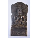 A 19TH CENTURY INDIAN BRONZE BUDDHA SHRINE FIGURE modelled seated with hands raised, upon a base