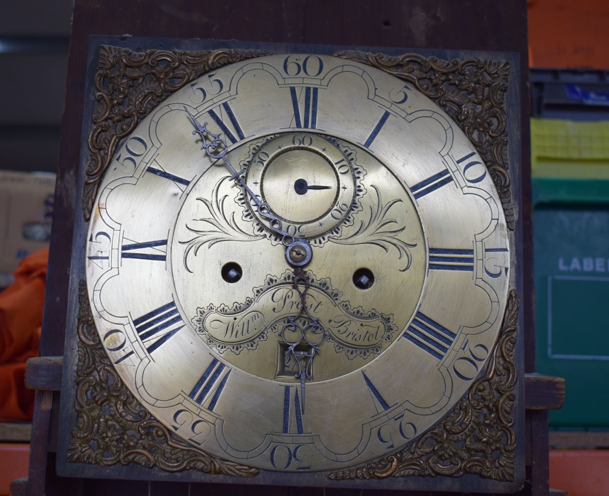 A Grandfather clock by William Priest, Bristol 218cm Face 28 cm. - Image 9 of 14