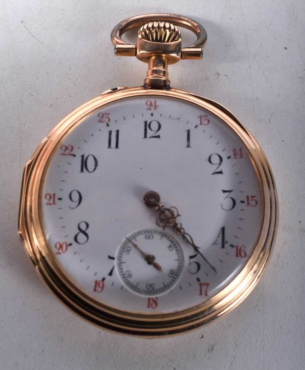 An 18 Carat Gold Cased Pocket Watch. Stamped 18K, 4.9cm diameter, working, weight 90.7g