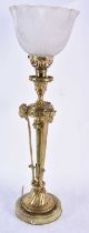19th Century Gilt Brass and Marble Uplight with Rams Head Decoration. 57.5cm to top of shade x