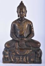 A LATE 19TH/20TH CENTURY CHINESE ASIAN MIDDLE EASTERN BRONZE BUDDHA decorated in relief with small