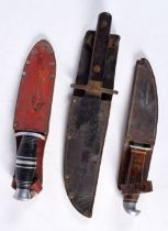 A German Rehwappen knife with a Leather Sheath together with a vintage wound leather handled knife