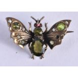 A Jewel Encrusted Silver Gilt Butterfly Brooch. Stamped 800. 3 cm x 2 cm, weight 3.7g