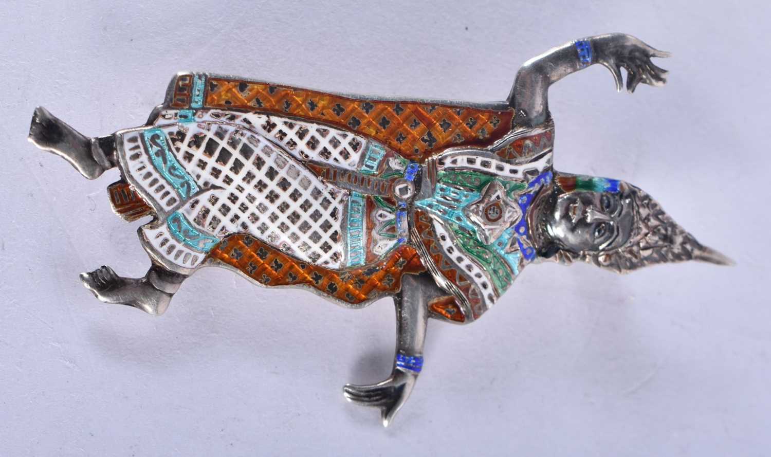 A South East Asian Silver and Enamel Brooch. Stamped Siam Silver, 6.3 cm x 3.5 cm, weight 8g
