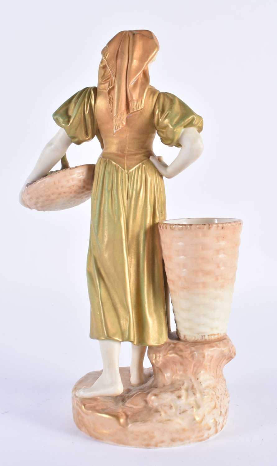 Royal Worcester blush ivory and shot enamel figure of a girl carrying a basket of grapes shape - Image 2 of 4