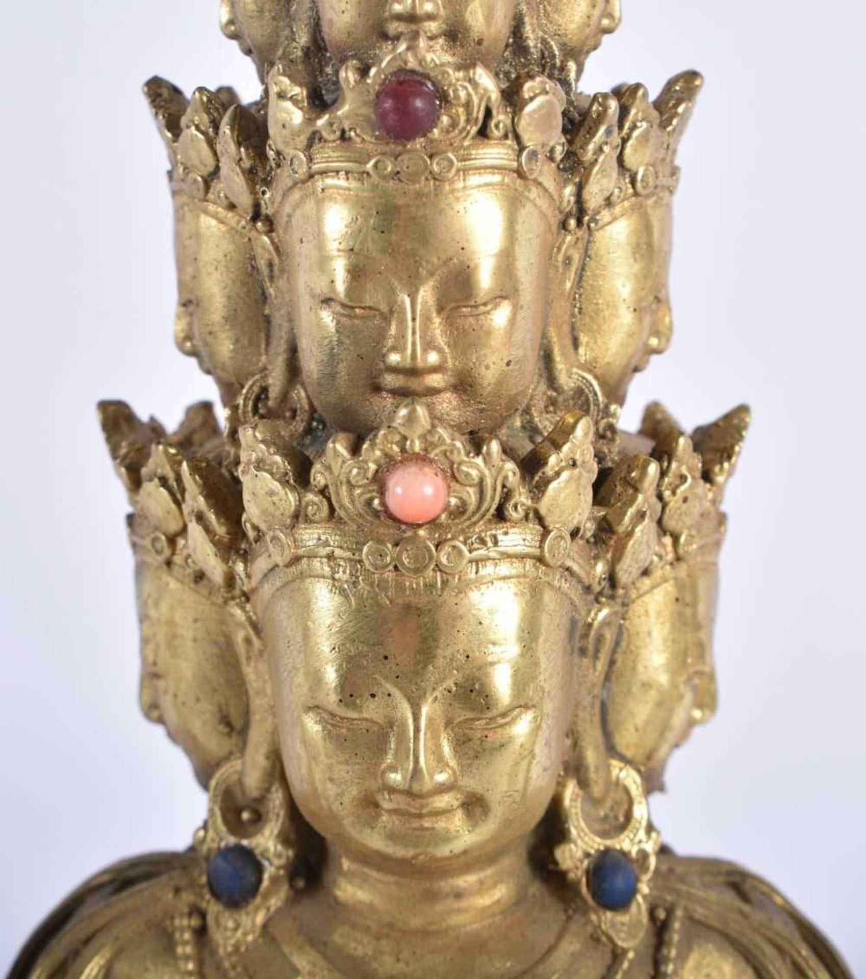 A LARGE CHINESE TIBETAN JEWELLED GILT BRONZE FIGURE OF A STANDING BUDDHA 20th Century. 28 cm high. - Image 2 of 8