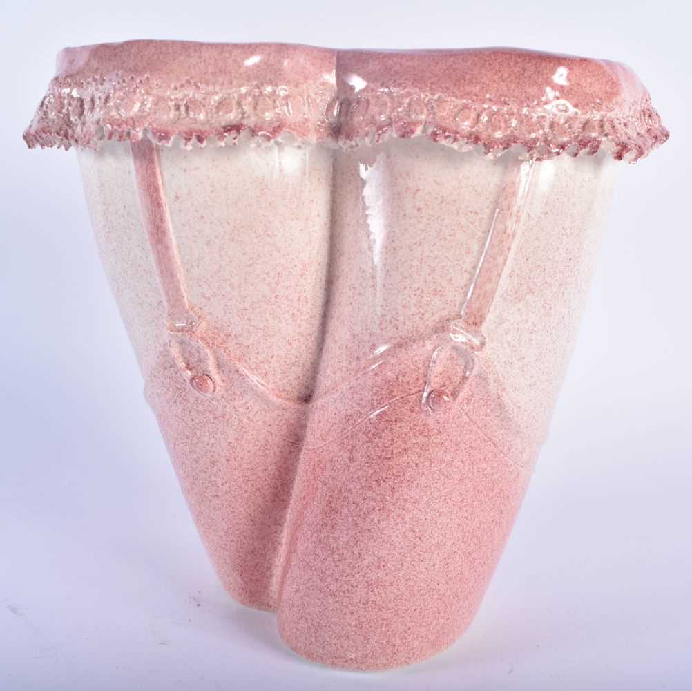 Linda Eastwood (C1992) Pottery vase, Females torso in suspenders. 20 cm x 18cm. - Image 3 of 6