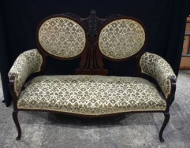 A wooden framed upholstered two seater sofa 104 x 136 cm