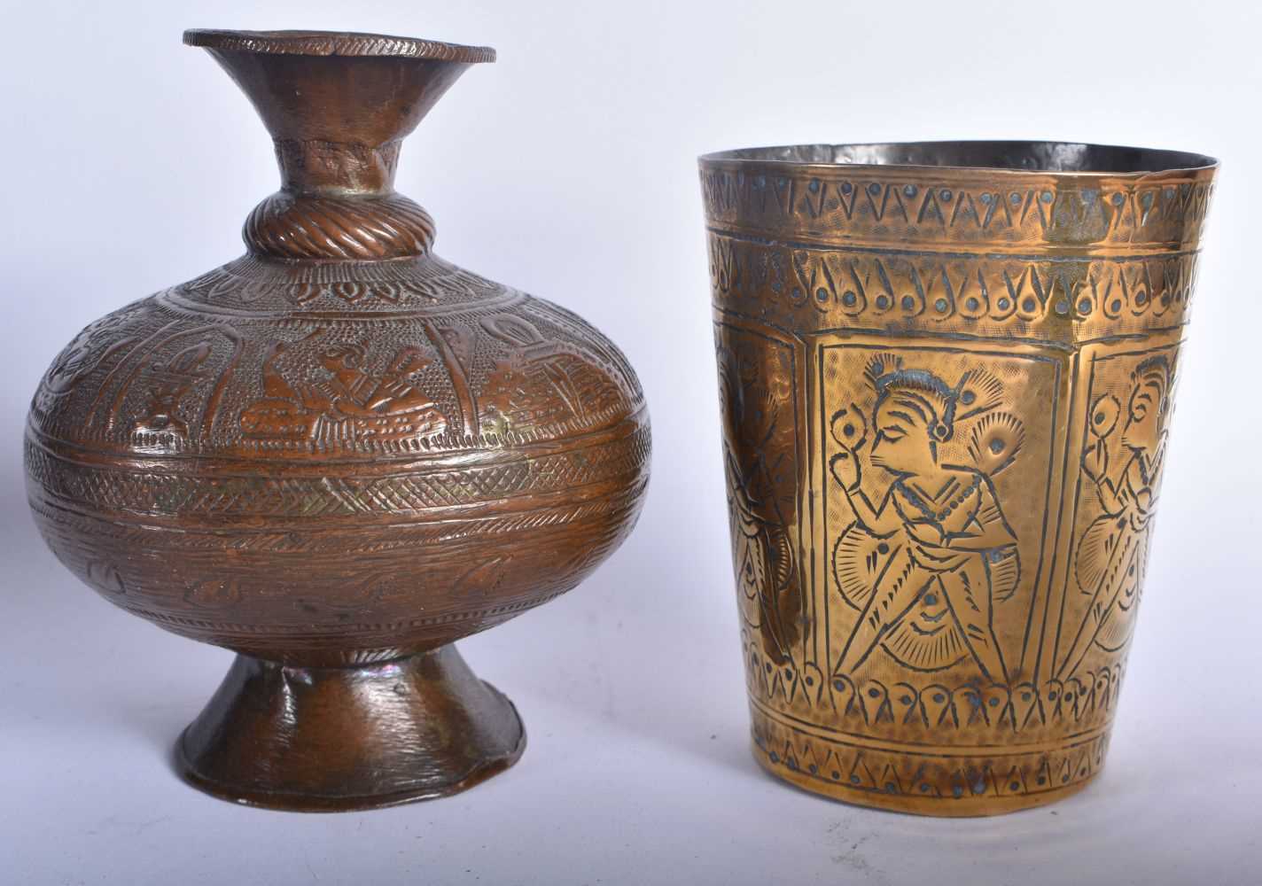 A COLLECTION OF ANTIQUE MIDDLE EASTERN BRONZE & METALWORK including a silver inlaid charger etc. - Image 4 of 8