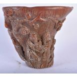 A CHINESE CARVED BUFFALO HORN TYPE LIBATION CUP 20th Century. 718 grams. 13 cm x 13 cm.