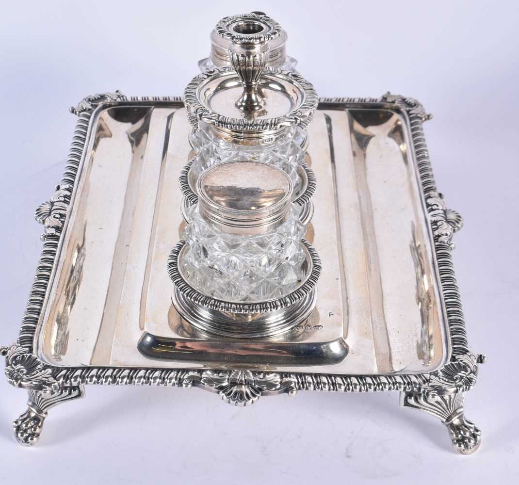 A GEORGE III SILVER DESK STAND. Weighable silver 1142 grams. 27 cm x 20 cm. - Image 2 of 5