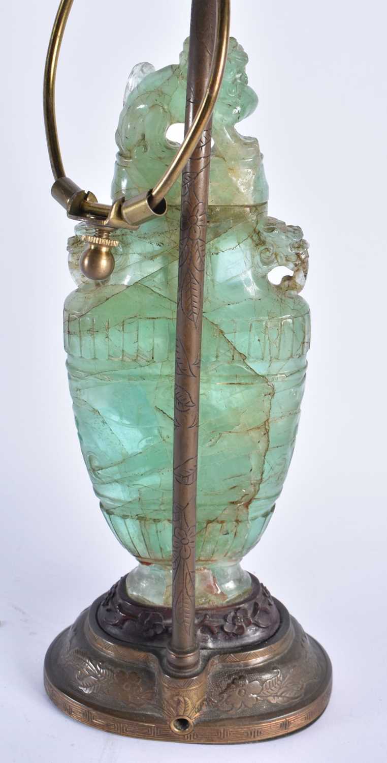 A LARGE 19TH CENTURY CHINESE CARVED GREEN QUARTZ VASE AND COVER LAMP Qing. 50 cm high. - Image 6 of 7