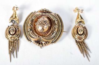 A Victorian Antique Gold Suite of Mourning Jewellery consisting of Brooch and Matching Earrings.