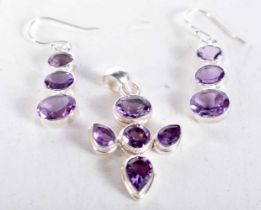 A Pair of Gem Set Silver Earrings and Pendant. Stamped 925, 4cm x 2.3 cm, weight 12.5g