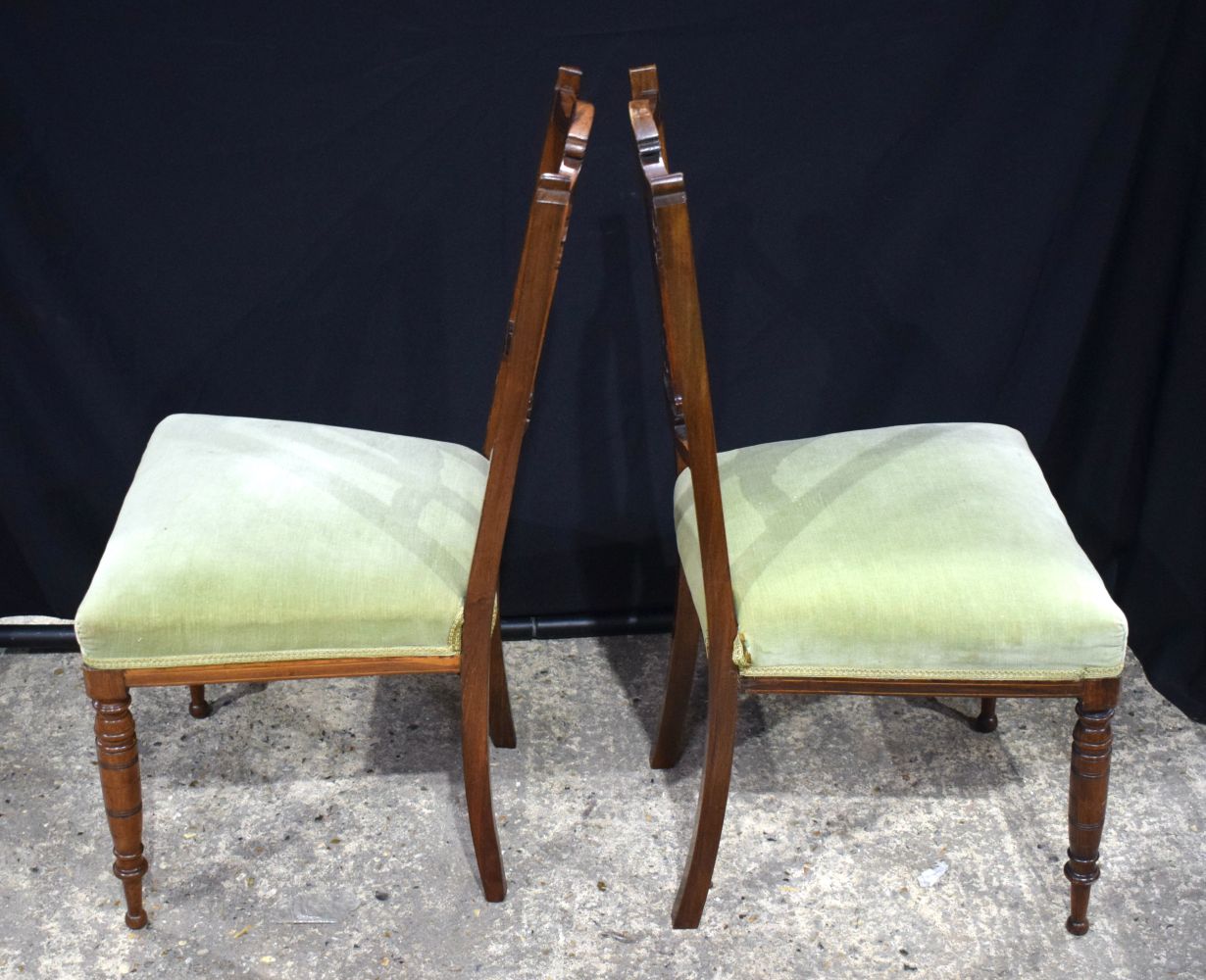 A collection of Edwardian wooden framed Upholstered armchairs with wood inlay to back (4). - Image 12 of 13