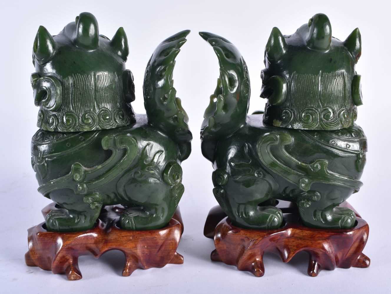 A PAIR OF LATE 19TH CENTURY CHINESE CARVED JADE CENSERS AND COVERS Qing. 10 cm x 10 cm. - Image 3 of 6