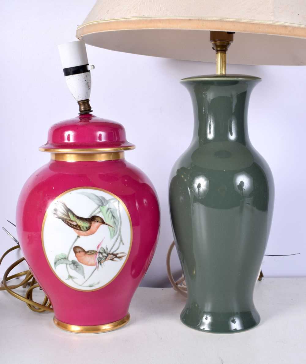 A collection of Porcelain and wooden table lamps including Wedgewood largest 33 cm. (4). - Image 3 of 10