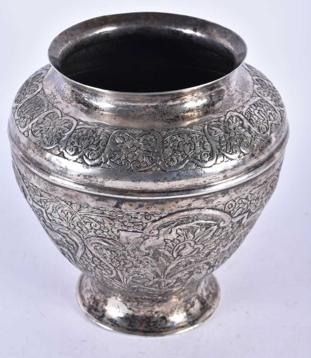 A Persian Silver Vase decorated with Figures and Landscapes. 18cm x 17cm, weight 624g - Image 2 of 4