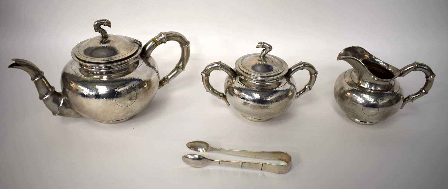 A LOVELY 19TH CENTURY CHINESE HAMMERED SILVER THREE PIECE SILVER TEASET by Hung Chong & Co, together - Image 17 of 30